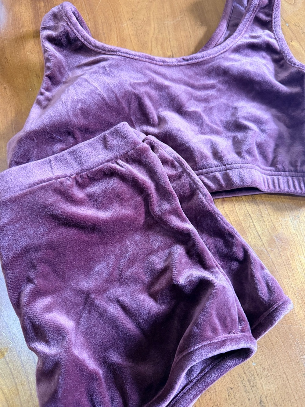 Fashion Nova Burgundy Velvet Pajama Set Top and Bottom